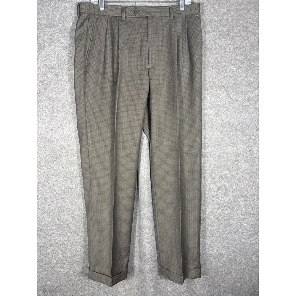 Lauren Ralph Lauren Mens Brown Wool Pleated Cuffed Dress Pants 34W 32L 490006038